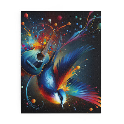 Colorful Bird and Guitar Puzzle, Artistic Puzzle for Music Lovers, Nature Puzzle for Family Nights, Gift for Music Enthusiasts, Unique Wall
