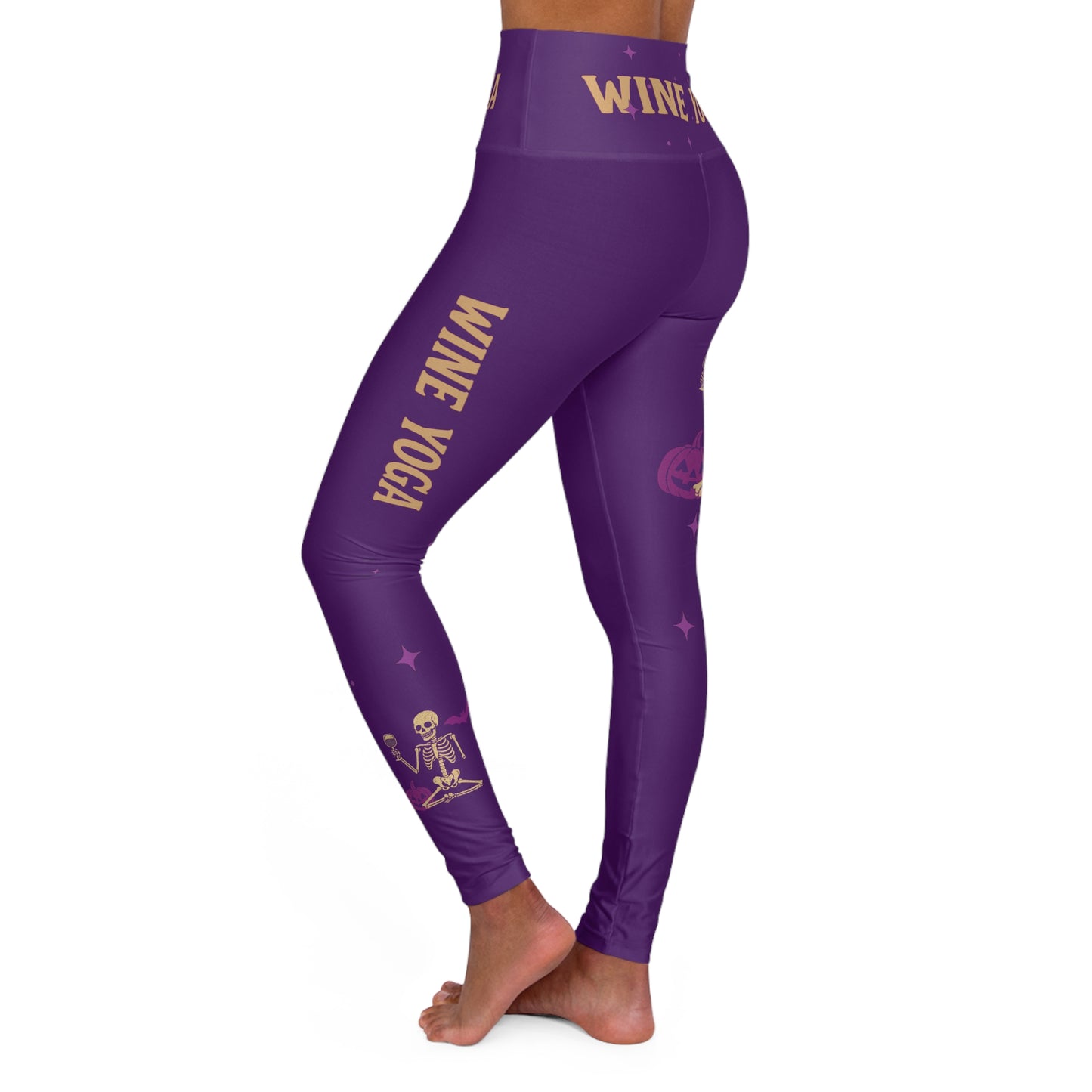 Wine Yoga Halloween Leggings - Purple Skeleton Pumpkin Print | High Waisted Workout Pants