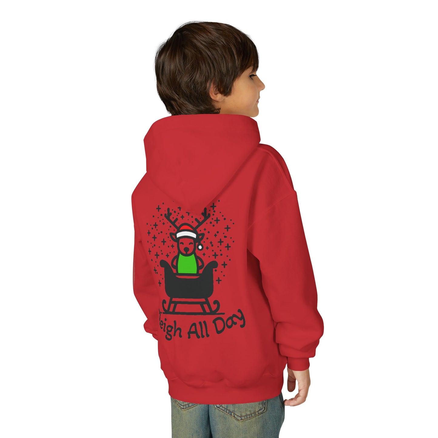 Kids Sleigh All Day Christmas Hoodie - Cute Reindeer Holiday Sweatshirt | Matching Family Outfit