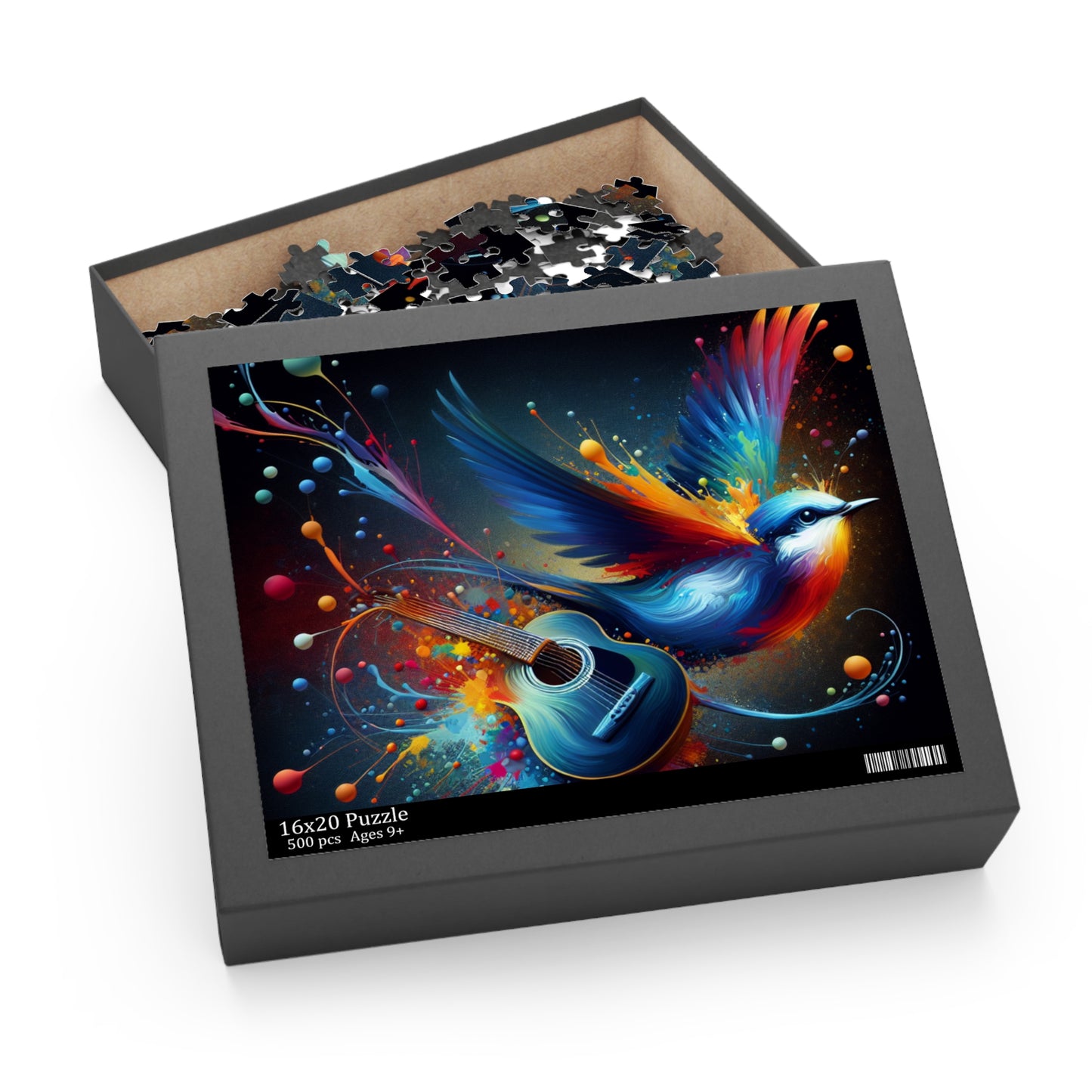 Colorful Bird and Guitar Puzzle, Artistic Puzzle for Music Lovers, Nature Puzzle for Family Nights, Gift for Music Enthusiasts, Unique Wall