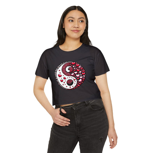 Yin Yang Heart Crop Top - Trendy Boho Festival Tee for Women

