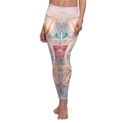 Watercolor Floral Leggings, Artistic Activewear, Cute Yoga Pants, Boho Style Tights, Gift for Her, Comfortable Fashion