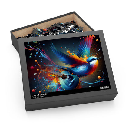 Colorful Bird and Guitar Puzzle, Artistic Puzzle for Music Lovers, Nature Puzzle for Family Nights, Gift for Music Enthusiasts, Unique Wall