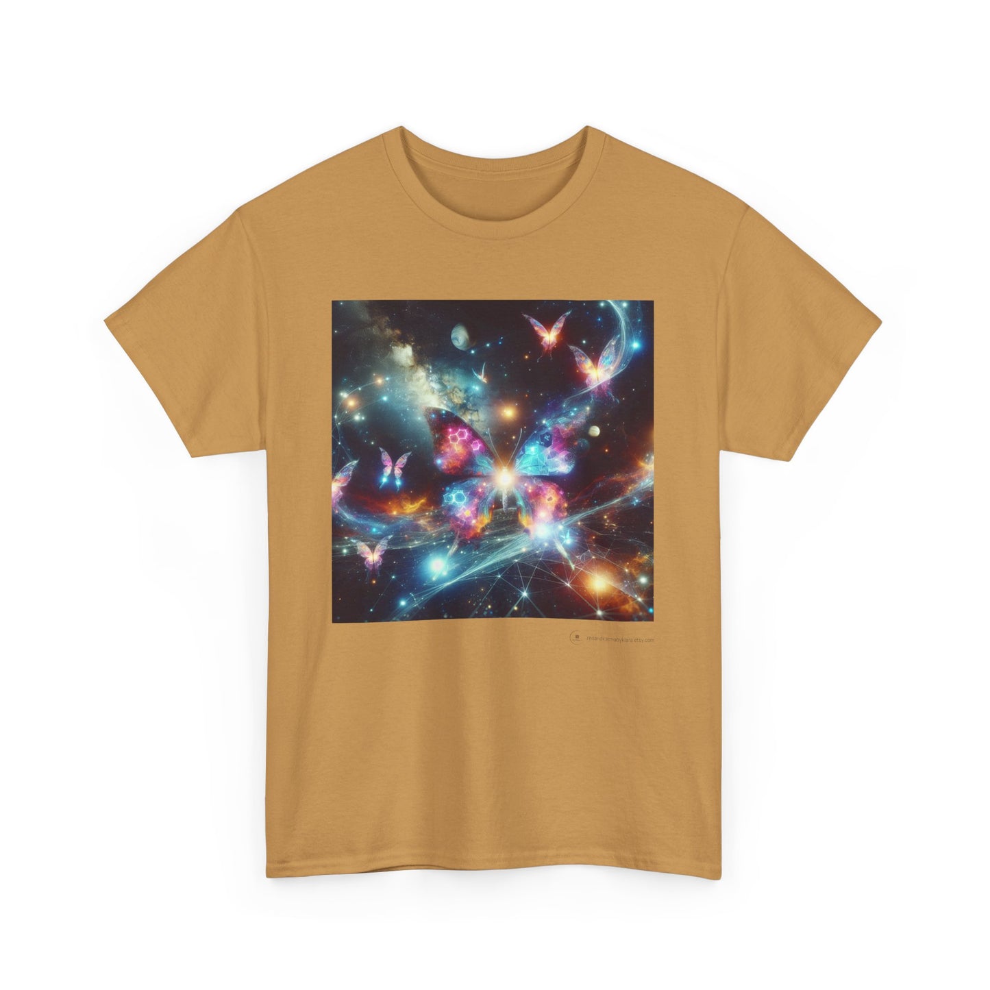 Cosmic Butterfly Graphic Tee, Unisex Cotton T-Shirt, Space Art Shirt, Festival Attire, Nature Lover Gift, Vibrant Wear, Gift for Her