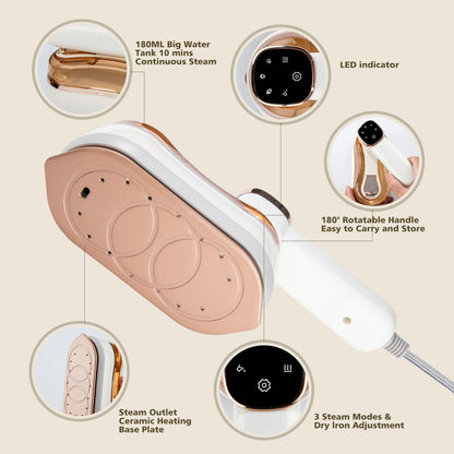 LCD Handheld Garment Steamer - Portable Steam Iron with LED Display | Travel Clothes Steamer