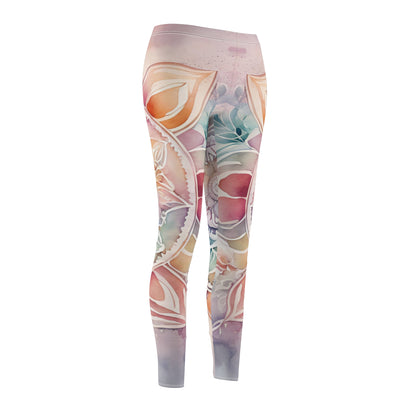Watercolor Floral Leggings, Artistic Activewear, Cute Yoga Pants, Boho Style Tights, Gift for Her, Comfortable Fashion