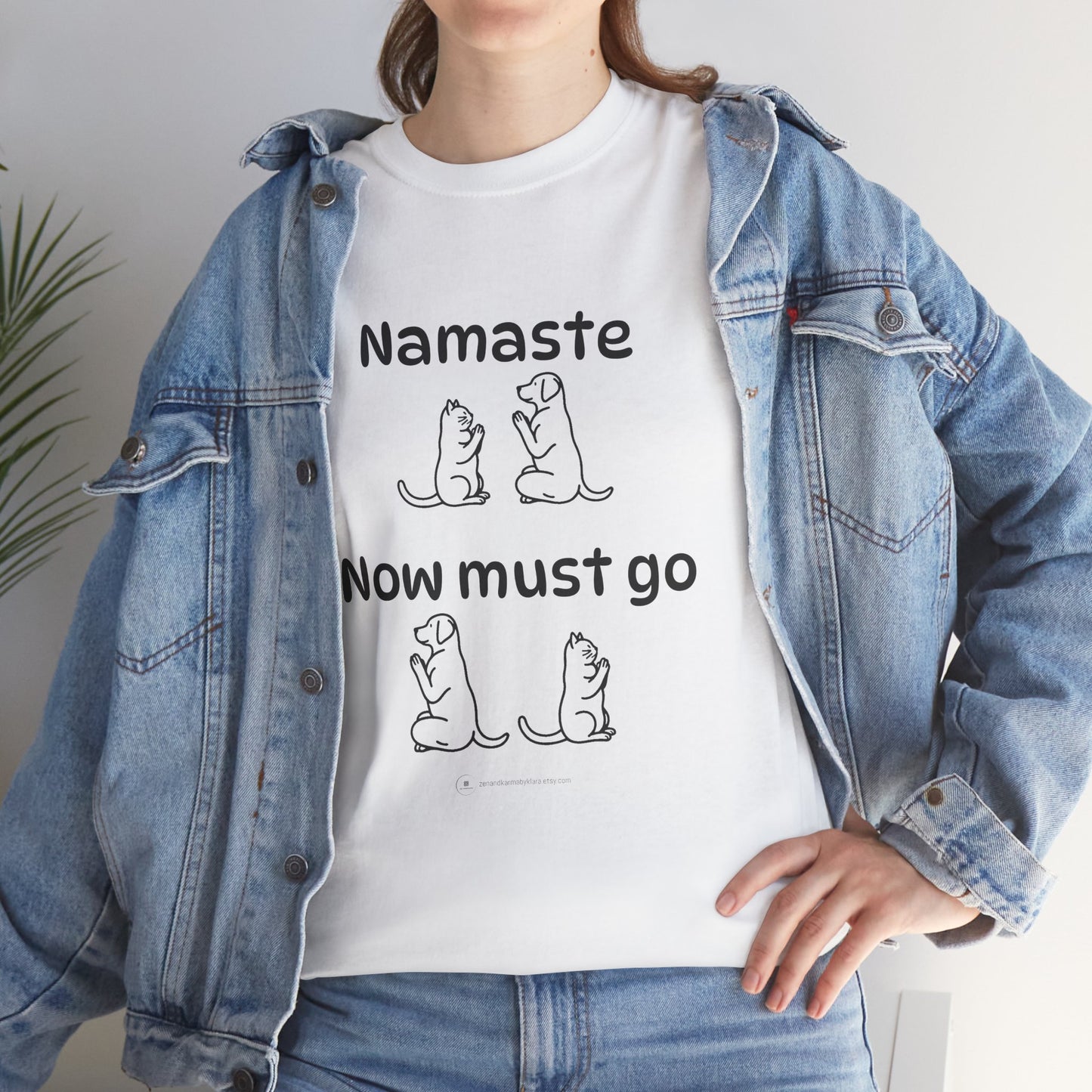 Namaste Pilates Meditation Cat and Dog Zen T Shirt | Namaste Now Must Go Animal Yoga Lover Unisex Heavy Cotton Pet T Shirt for Gift