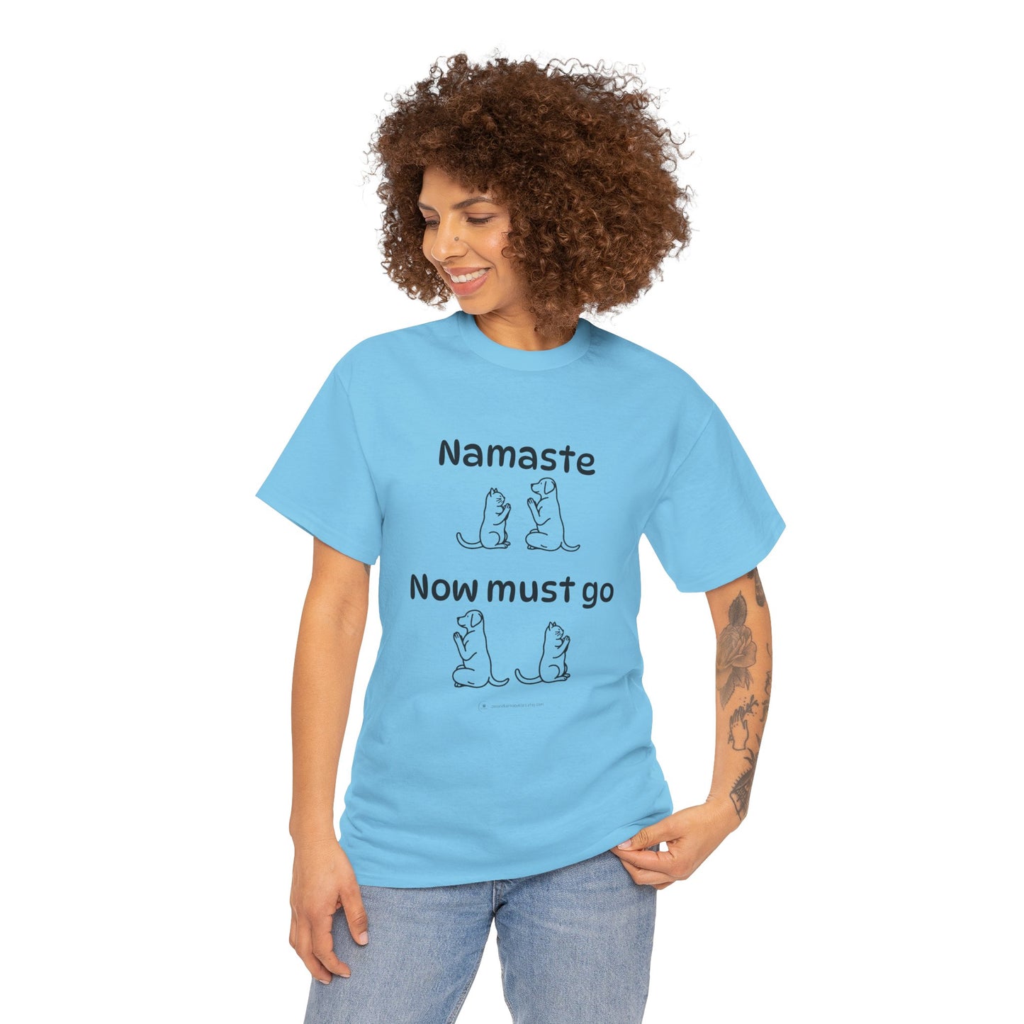 Namaste Pilates Meditation Cat and Dog Zen T Shirt | Namaste Now Must Go Animal Yoga Lover Unisex Heavy Cotton Pet T Shirt for Gift