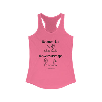 Namaste Meditation Animal Lover Workout Zen Tank Top | Namaste Now Must Go Dog and Cat Design Racerback Tank Top Shirt for Women