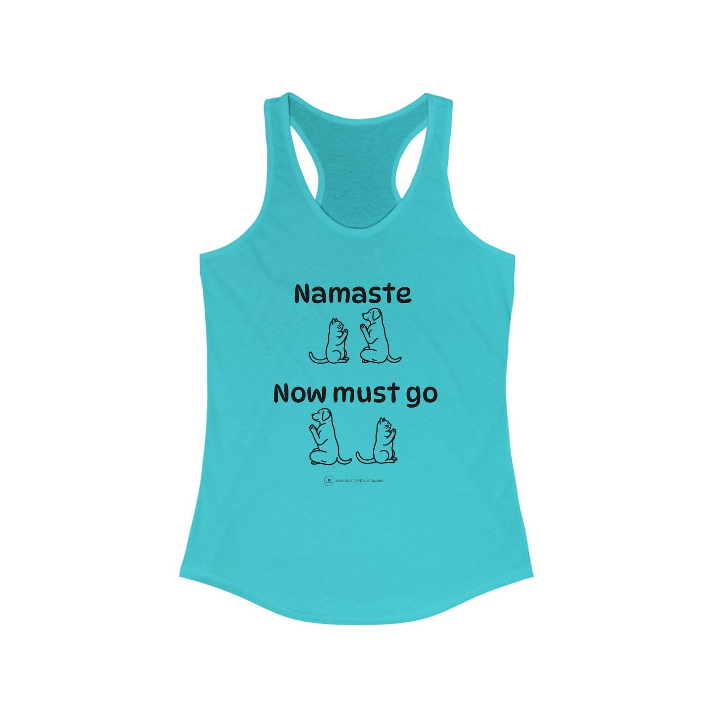 Namaste Meditation Animal Lover Workout Zen Tank Top | Namaste Now Must Go Dog and Cat Design Racerback Tank Top Shirt for Women