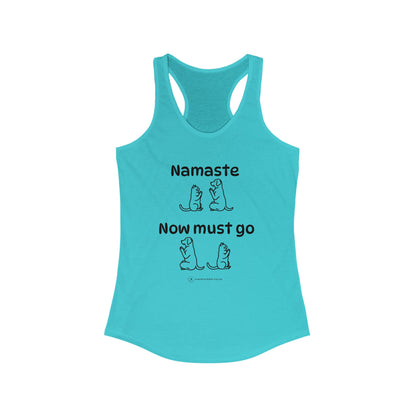 Namaste Meditation Animal Lover Workout Zen Tank Top | Namaste Now Must Go Dog and Cat Design Racerback Tank Top Shirt for Women