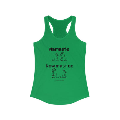 Namaste Meditation Animal Lover Workout Zen Tank Top | Namaste Now Must Go Dog and Cat Design Racerback Tank Top Shirt for Women