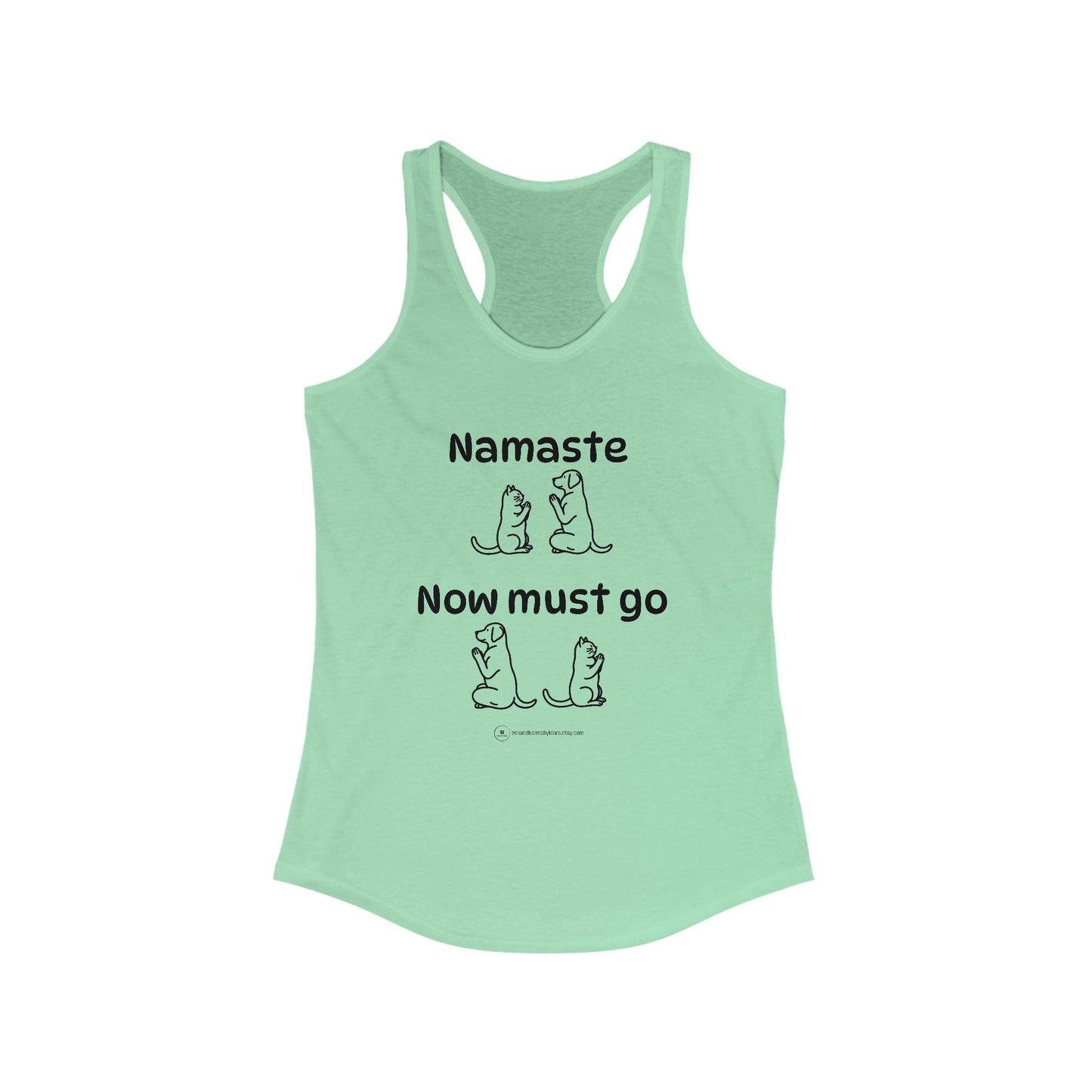 Namaste Meditation Animal Lover Workout Zen Tank Top | Namaste Now Must Go Dog and Cat Design Racerback Tank Top Shirt for Women