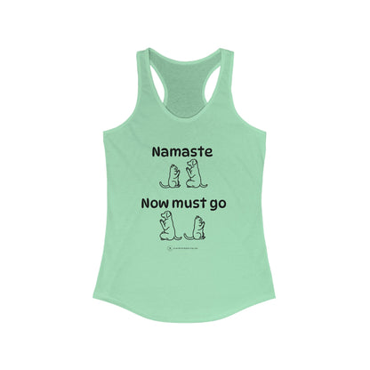 Namaste Meditation Animal Lover Workout Zen Tank Top | Namaste Now Must Go Dog and Cat Design Racerback Tank Top Shirt for Women