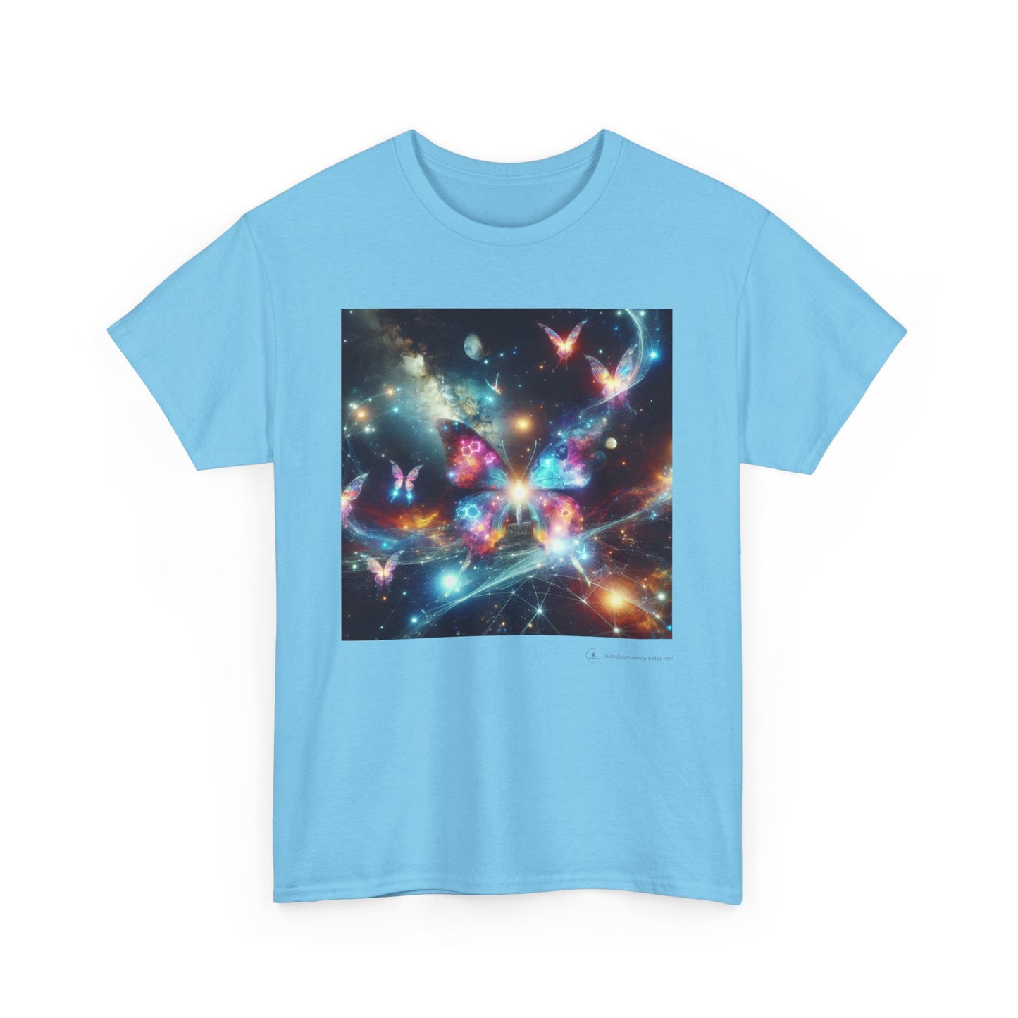 Cosmic Butterfly Graphic Tee, Unisex Cotton T-Shirt, Space Art Shirt, Festival Attire, Nature Lover Gift, Vibrant Wear, Gift for Her