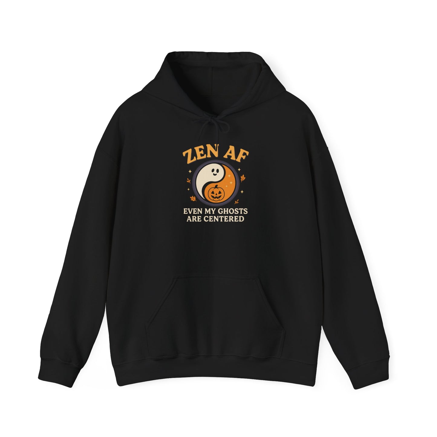 Zen AF Halloween Hoodie | Funny Ghost Yin Yang Sweatshirt for Yoga Lovers

