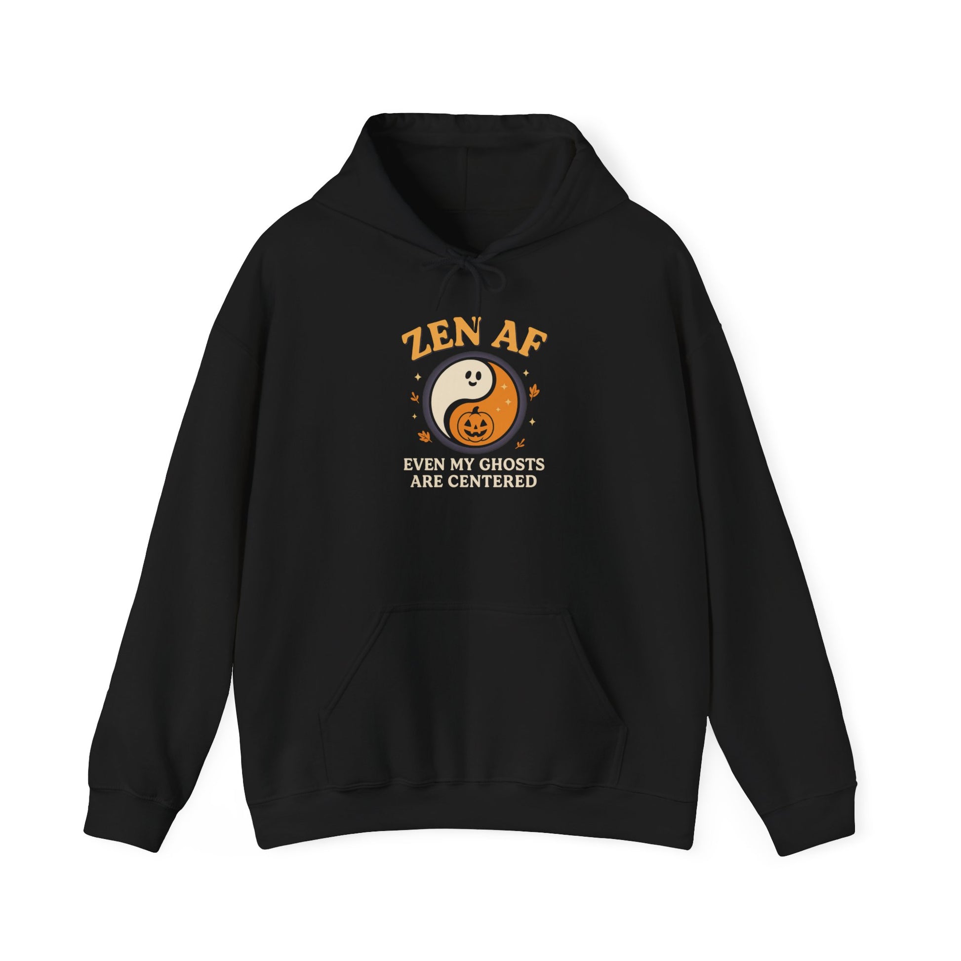 Zen AF Halloween Hoodie | Funny Ghost Yin Yang Sweatshirt for Yoga Lovers

