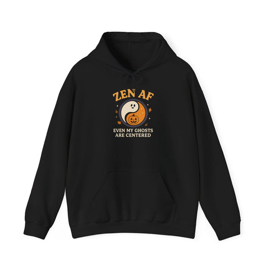 Zen AF Halloween Hoodie | Funny Ghost Yin Yang Sweatshirt for Yoga Lovers

