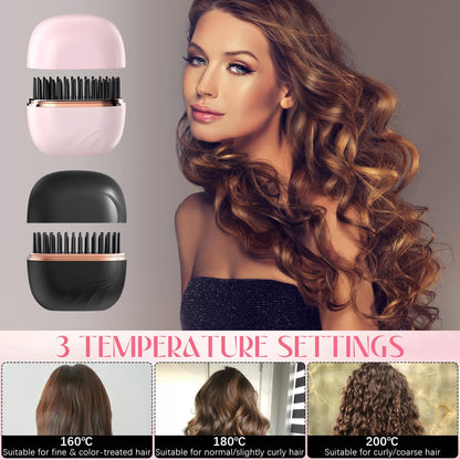 GlamGo™ Cordless Mini Hair Straightener Brush – Style Anywhere in 30 Seconds