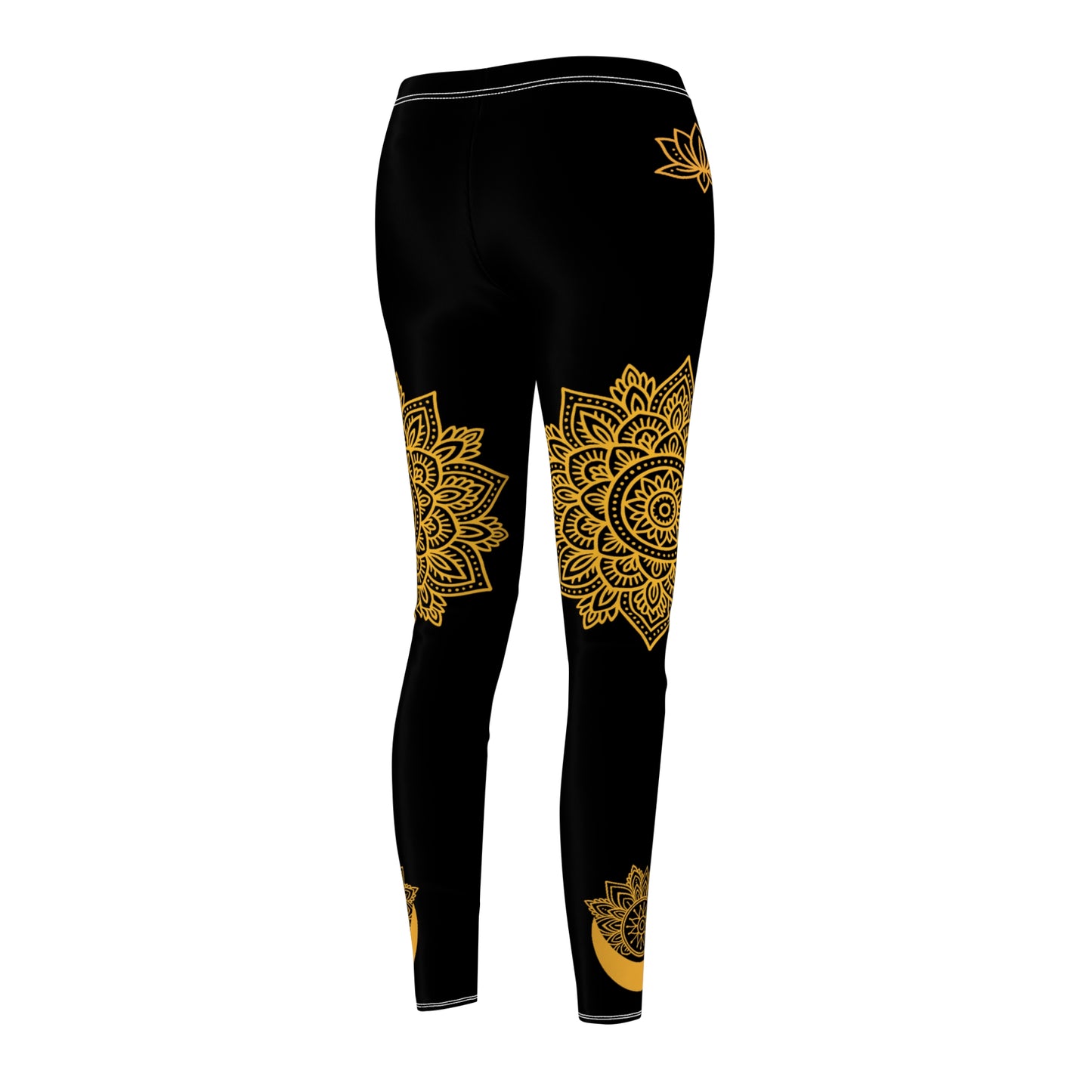 Black Orange Mandala Leggings - Moon Lotus Print Yoga Pants | Boho Festival Women's Tights