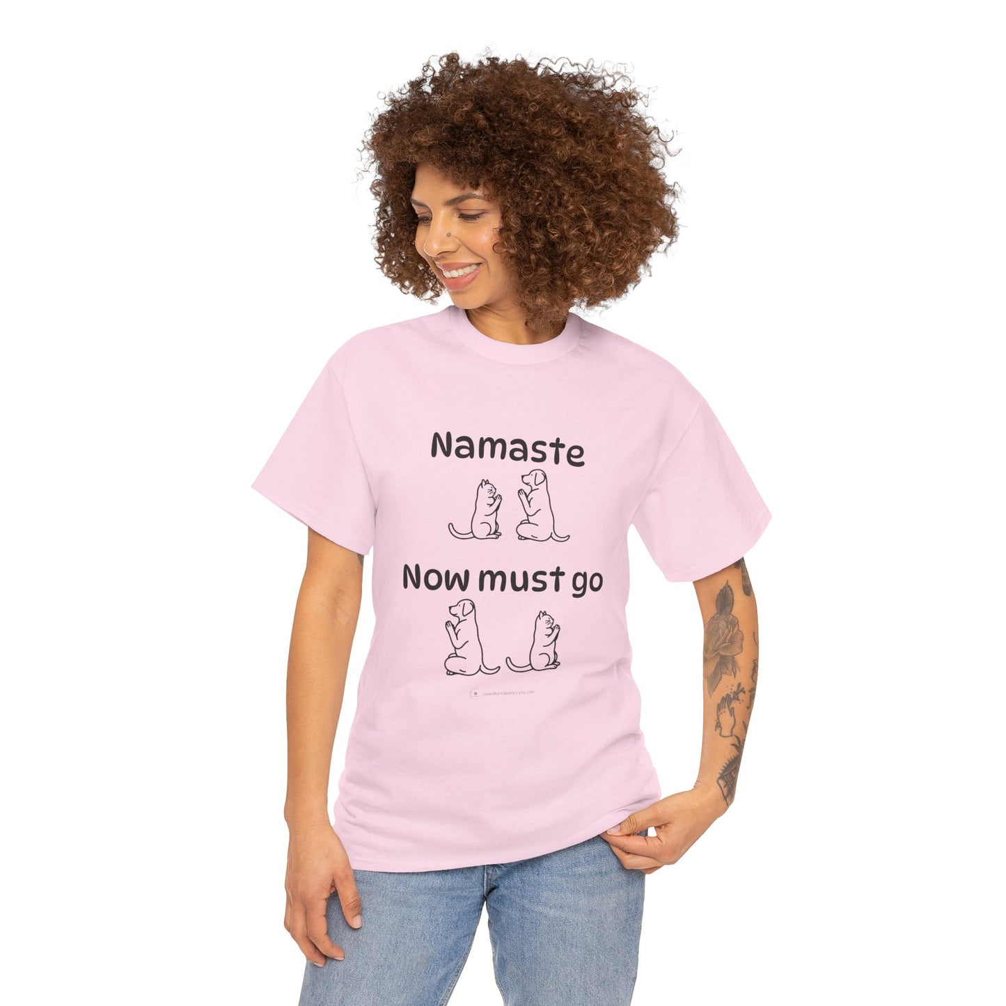 Namaste Pilates Meditation Cat and Dog Zen T Shirt | Namaste Now Must Go Animal Yoga Lover Unisex Heavy Cotton Pet T Shirt for Gift