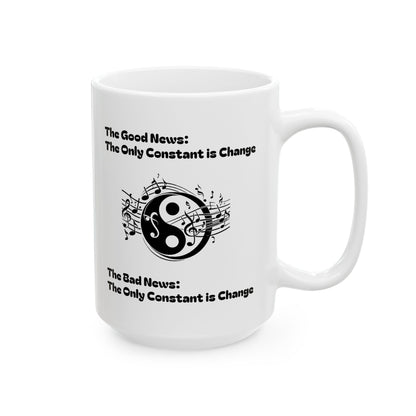Yin Yang Music Lover Spiritual Ceramic Coffee Tea Mug | the Only Constant Is Change C-Handled Music Themed Yin Yang Mug