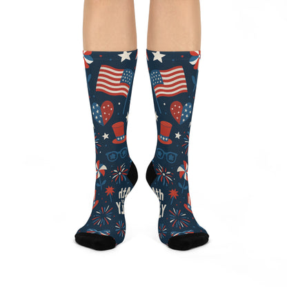 Patriotic Cushioned Crew Socks - Comfy USA-Themed Gift

