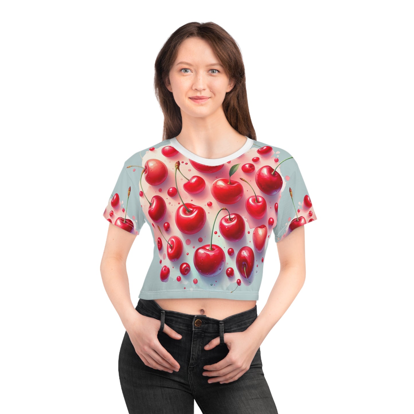 Cherry Pop Vibes Crop Tee - Women's crop tee, gift for her, breathable crop tee