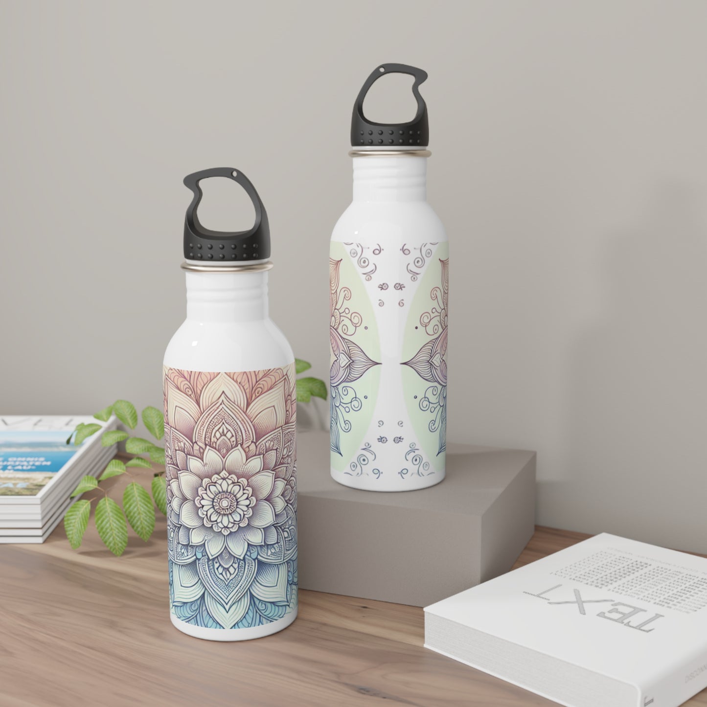 Meditative Floral Stainless Steel Water Bottle, Eco-Friendly Hydration, Gift for Yoga Lovers, Travel Companion, Reusable Water Bottle