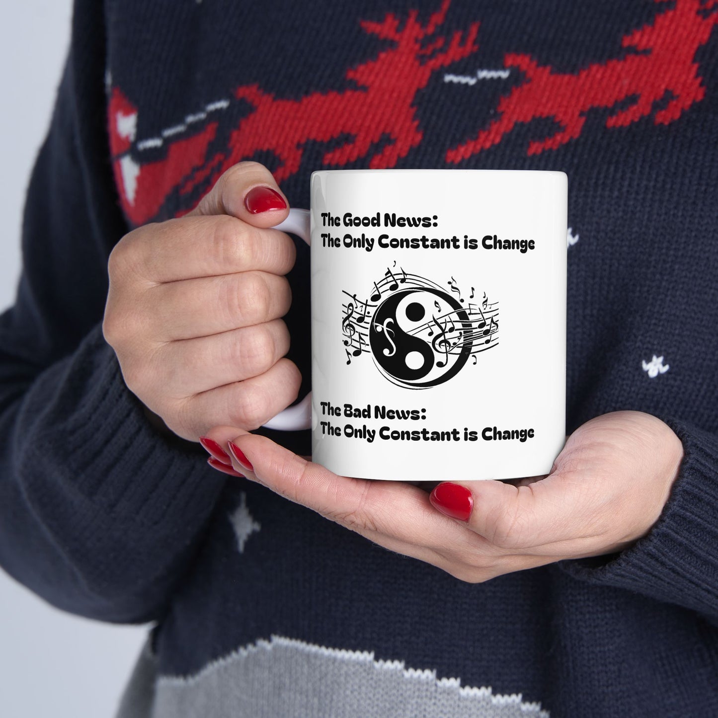 Yin Yang Music Lover Spiritual Ceramic Coffee Tea Mug | the Only Constant Is Change C-Handled Music Themed Yin Yang Mug
