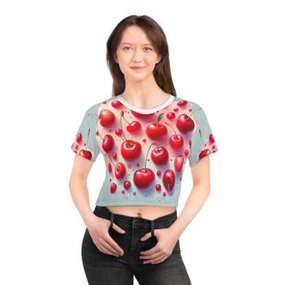 Cherry Pop Vibes Crop Tee - Women's crop tee, gift for her, breathable crop tee