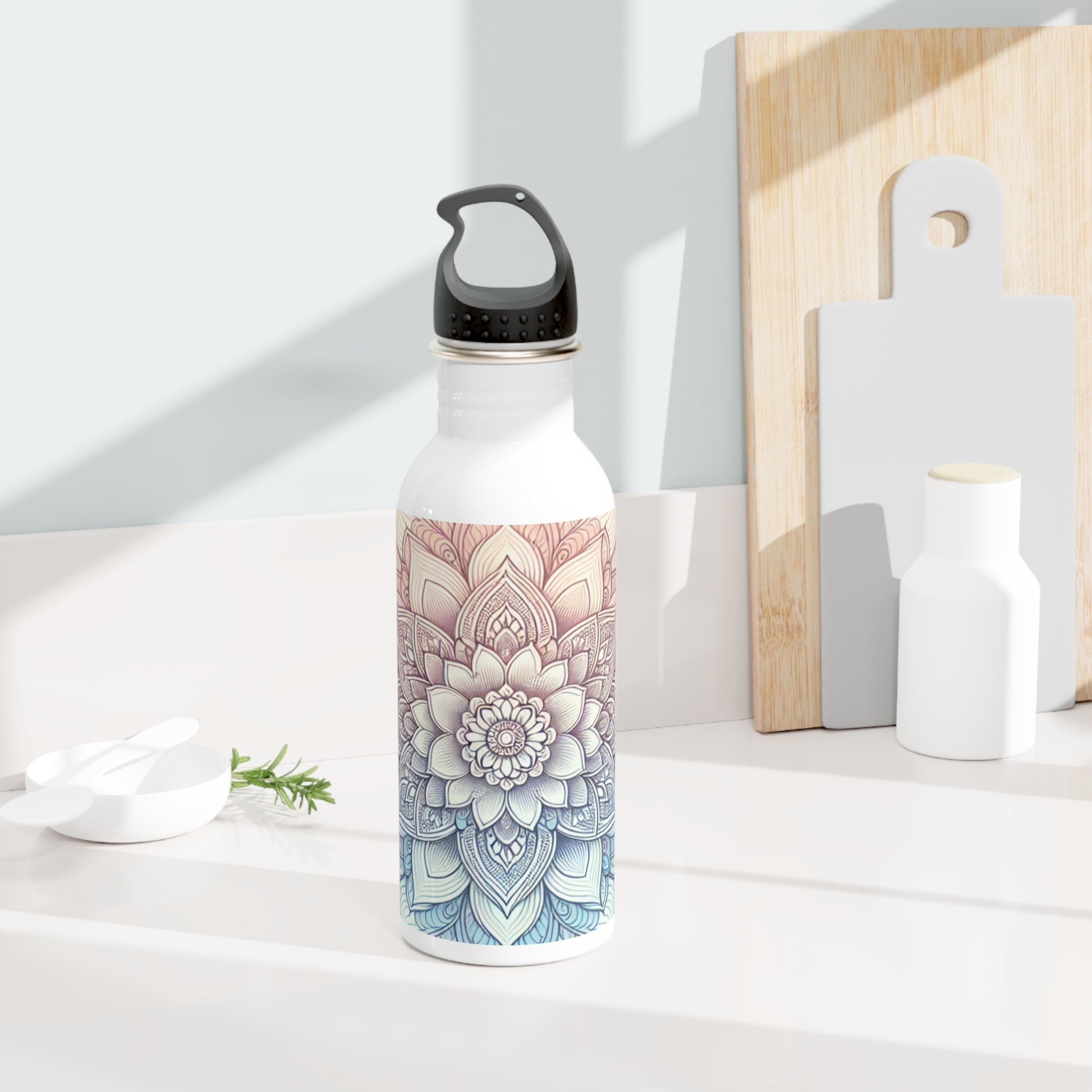 Meditative Floral Stainless Steel Water Bottle - Eco-Friendly & Stylish

