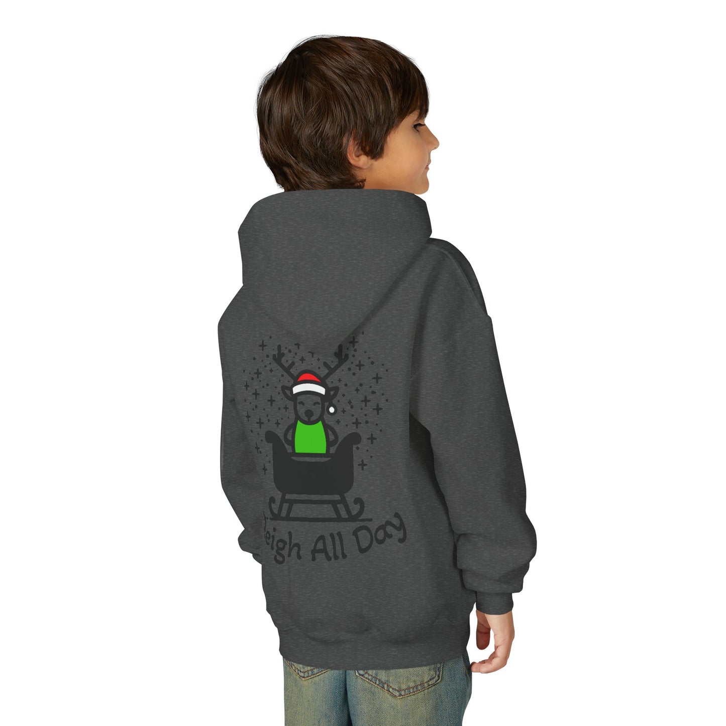 Kids Sleigh All Day Christmas Hoodie - Cute Reindeer Holiday Sweatshirt | Matching Family Outfit