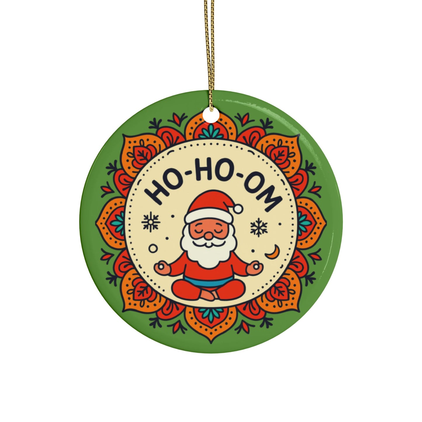 HO-HO-OM Santa Ornament - Funny Yoga Christmas Decoration | Meditating Santa Mandala Gift