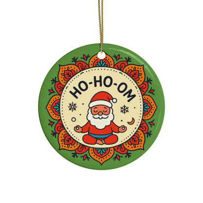 HO-HO-OM Santa Ornament - Funny Yoga Christmas Decoration | Meditating Santa Mandala Gift