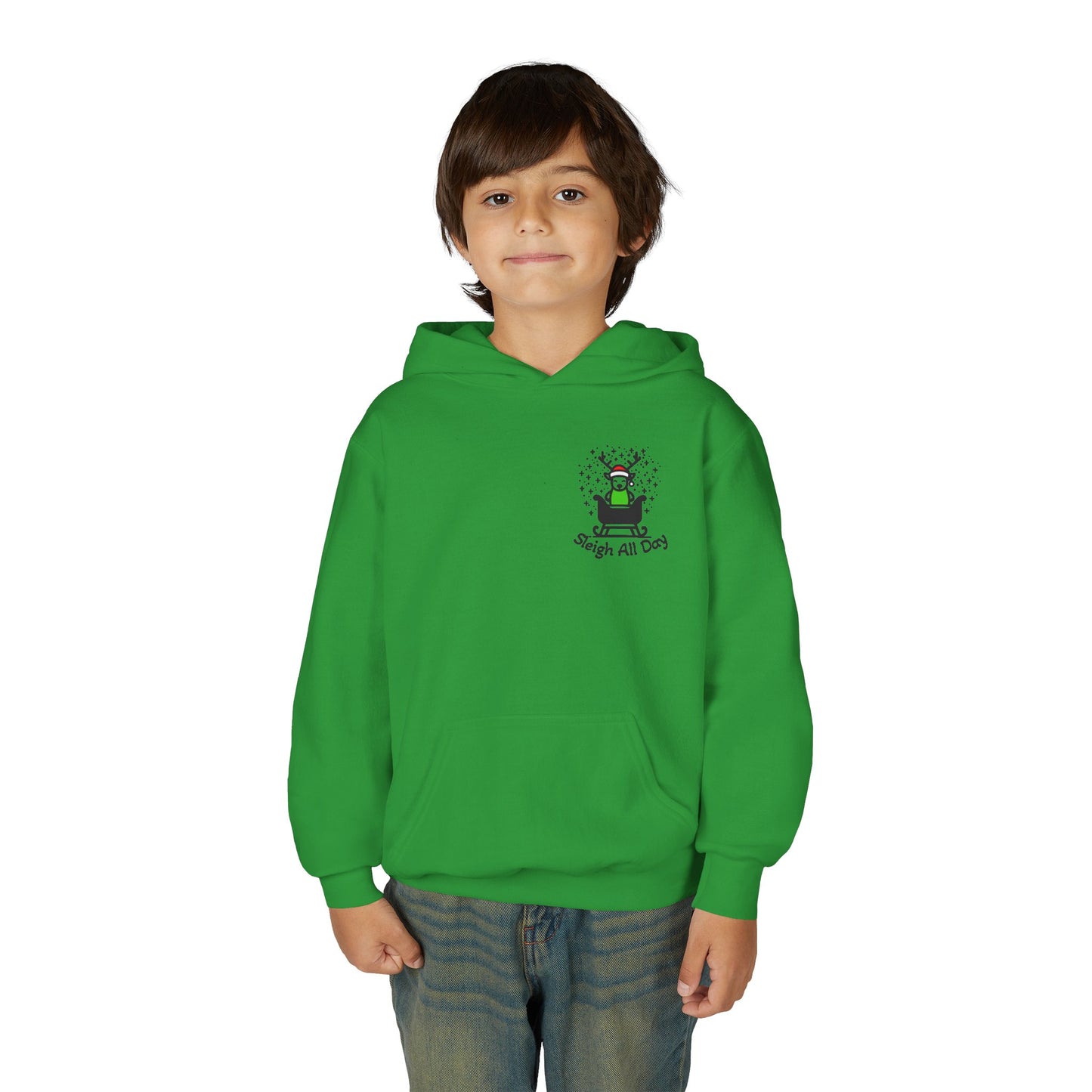 Kids Sleigh All Day Christmas Hoodie - Cute Reindeer Holiday Sweatshirt | Matching Family Outfit