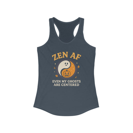 Zen AF Ghost Tank - Funny Halloween Yoga Racerback | Women's Mindfulness Workout Top