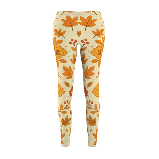 Autumn Floral Leggings - Women's Fall Botanical Print Pants | High Waisted Yoga Tights