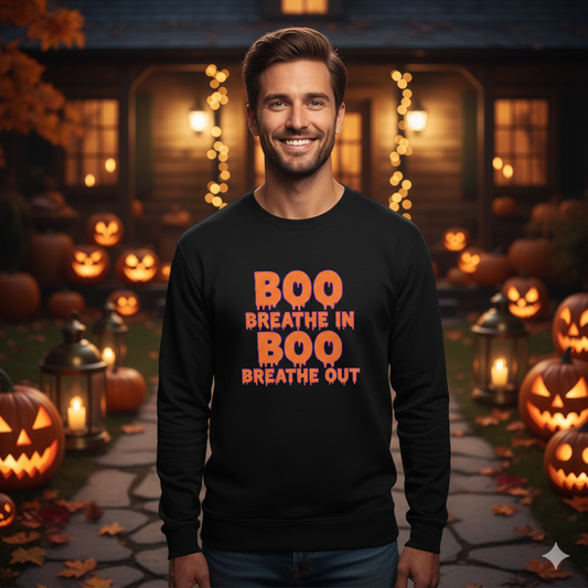 Boo Breathe In Boo Breathe Out Hoodie - Funny Halloween Yoga Sweatshirt | Unisex Ghost Pullover