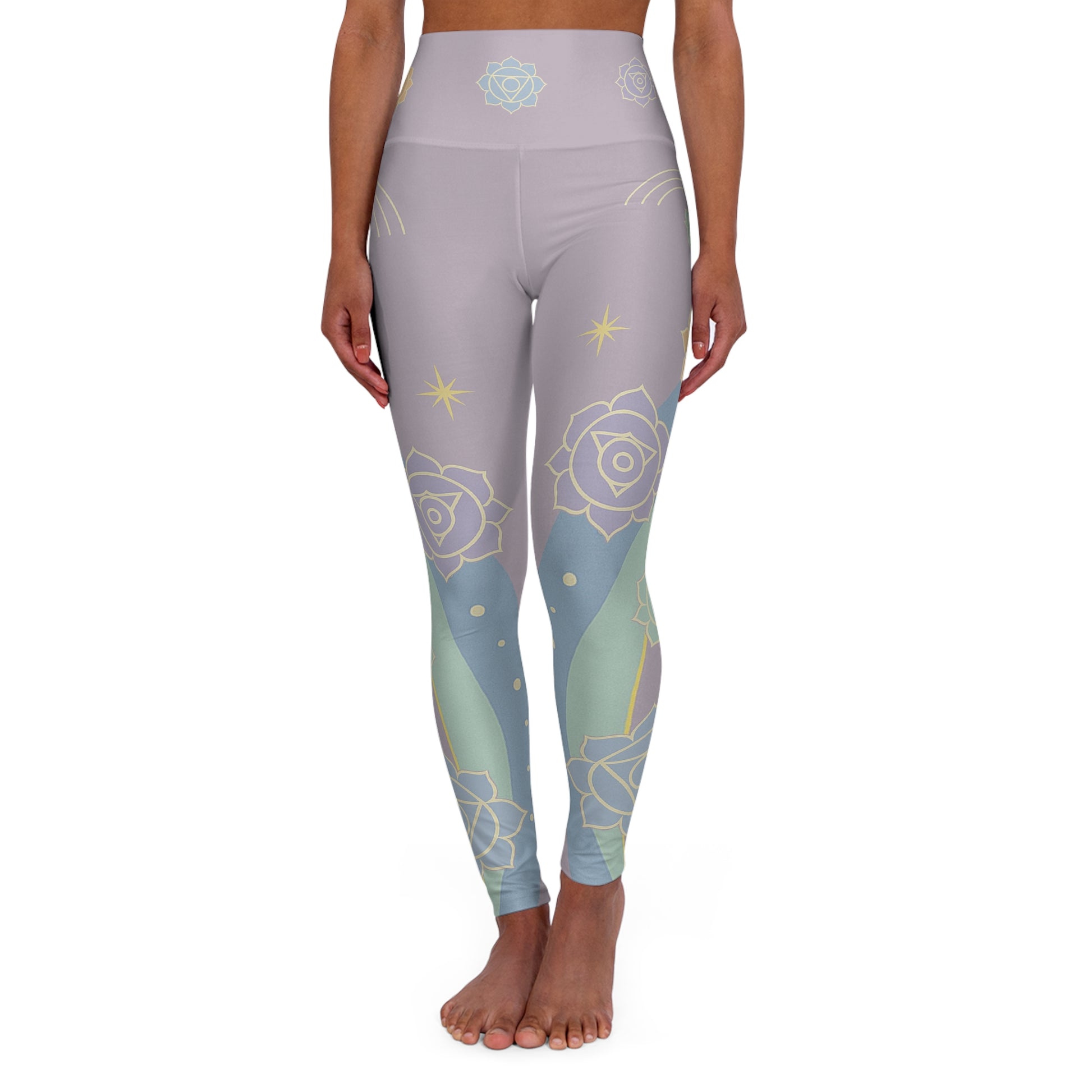 Chakra Rose Yoga Leggings - Lavender Mint Floral Print | High Waisted Spiritual Activewear