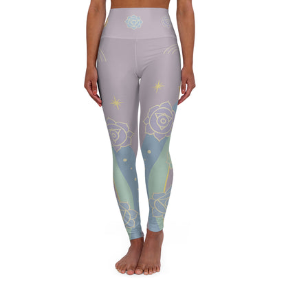 Chakra Rose Yoga Leggings - Lavender Mint Floral Print | High Waisted Spiritual Activewear