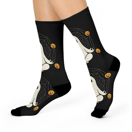 Cute Ghost Crew Socks - Halloween Cushioned Socks | Cozy Novelty Gift for Women & Men