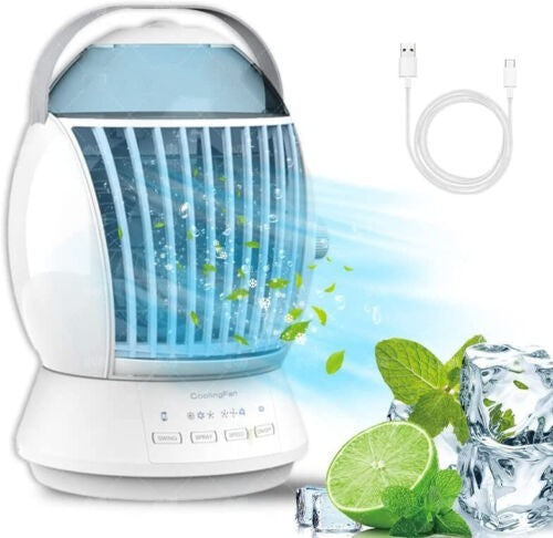 Desktop Misting Fan - Personal Air Cooler with Humidifier | USB Rechargeable Cooling Fan