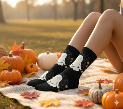 Cute Ghost Cushioned Crew Socks - Cozy Halloween Gift

