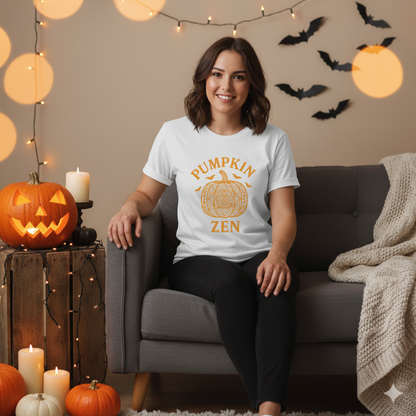Pumpkin Zen Unisex Tee - Fall Halloween Meditation Shirt | Relaxing Autumn Graphic Tee
