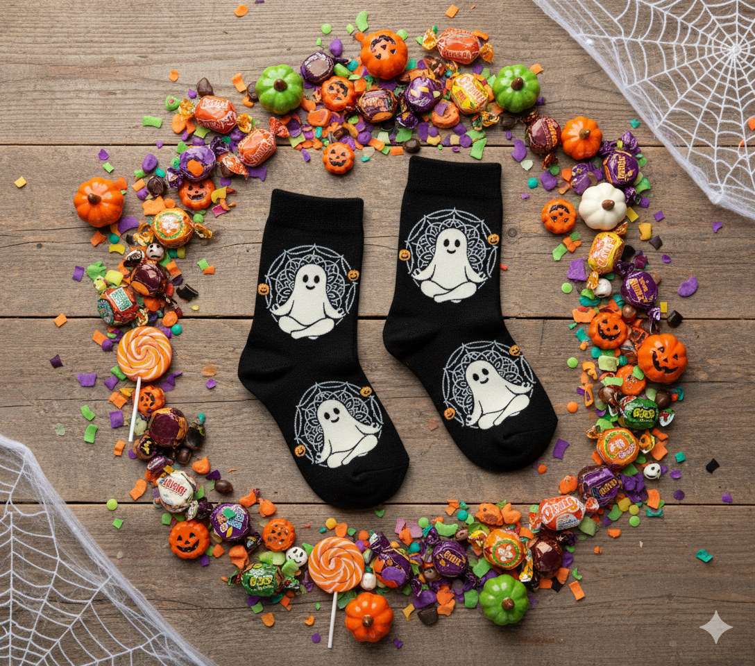 Cute Ghost Crew Socks - Halloween Cushioned Socks | Cozy Novelty Gift for Women & Men