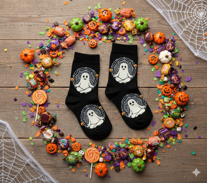Cute Ghost Crew Socks - Halloween Cushioned Socks | Cozy Novelty Gift for Women & Men