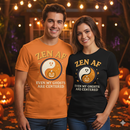 Zen AF Ghost Tee - Funny Halloween Yin Yang T-Shirt | Unisex Mindfulness Graphic Tee