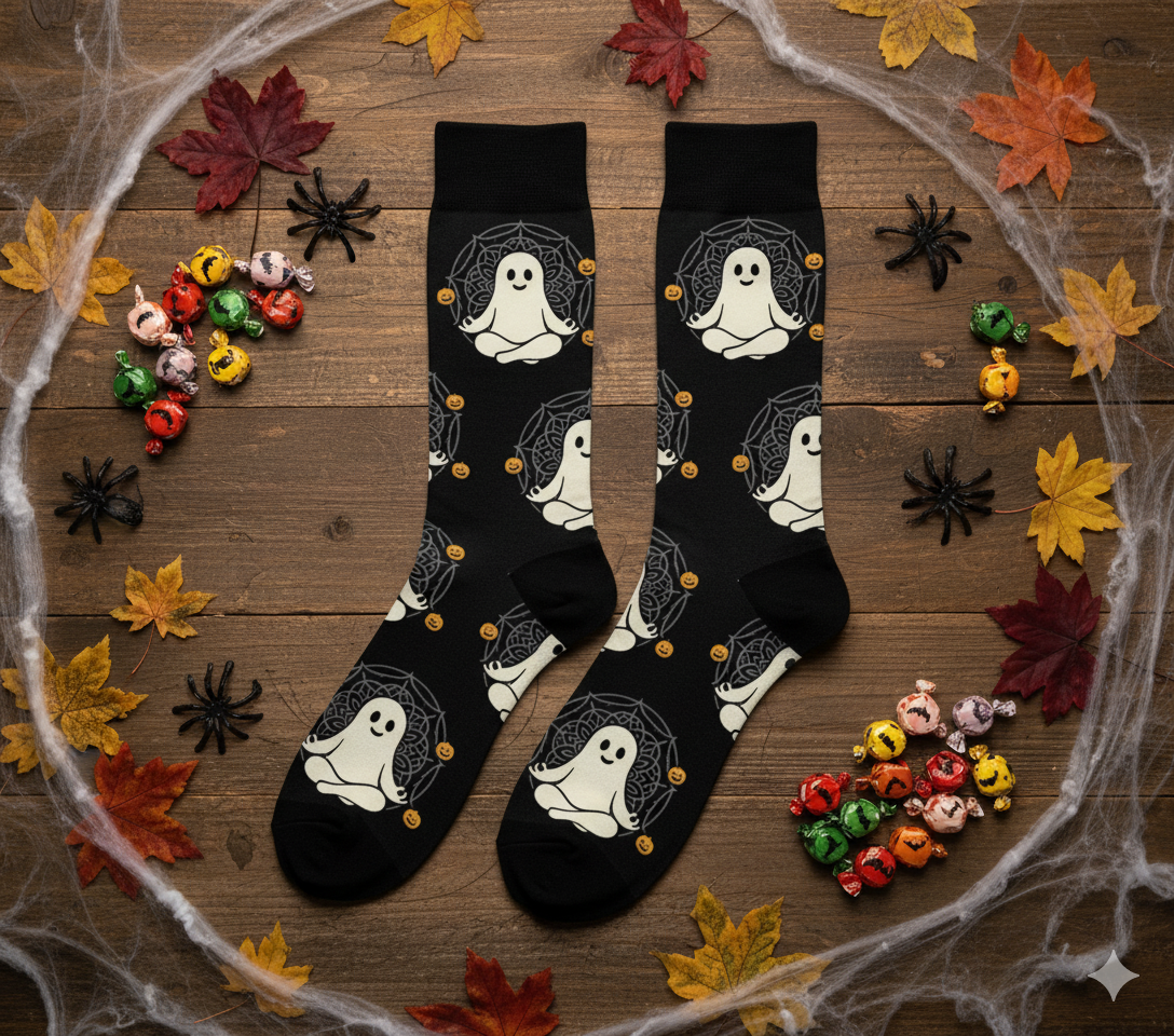 Cute Ghost Crew Socks - Halloween Cushioned Socks | Cozy Novelty Gift for Women & Men