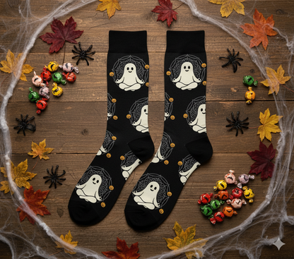 Cute Ghost Crew Socks - Halloween Cushioned Socks | Cozy Novelty Gift for Women & Men